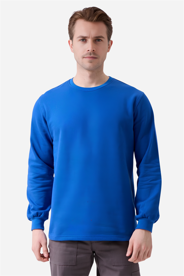 Saks Mavi Pamuklu Ve Uzun Kollu Kışlık Kadın/Erkek Unisex O/Bisiklet Yaka Sweatshirt