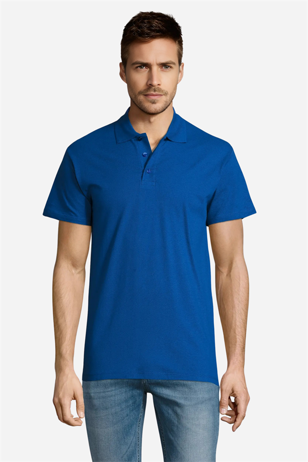 Saks Mavi Pamuklu Ve Kısa Kollu Kadın/Erkek Unisex Polo Yaka Tişört