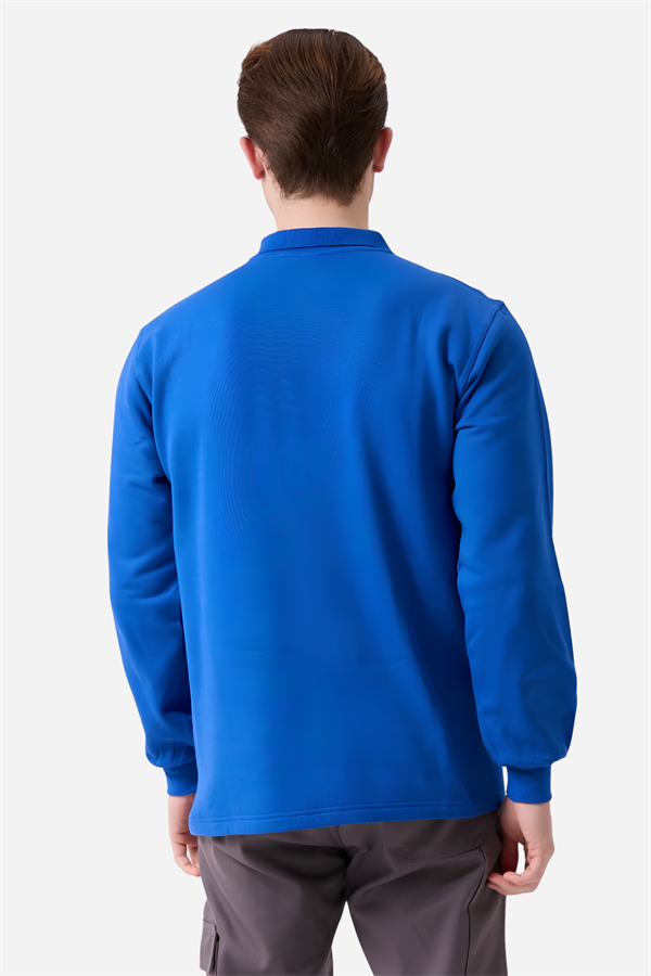Saks Mavi Pamuklu Ve Uzun Kollu Kışlık Kadın/Erkek Unisex Polo Yaka Sweatshirt