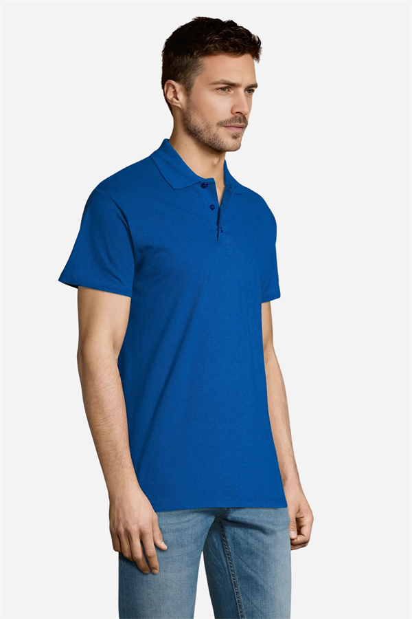 Saks Mavi Pamuklu Ve Kısa Kollu Kadın/Erkek Unisex Polo Yaka Tişört