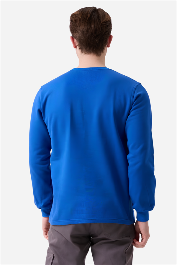 Saks Mavi Pamuklu Ve Uzun Kollu Kışlık Kadın/Erkek Unisex O/Bisiklet Yaka Sweatshirt