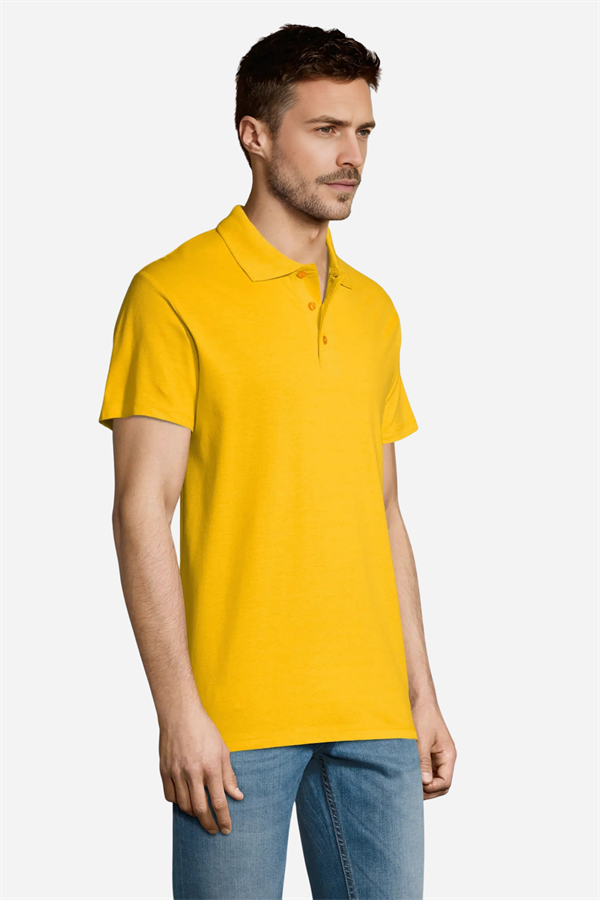 Sarı Pamuklu Ve Kısa Kollu Kadın/Erkek Unisex Polo Yaka Tişört