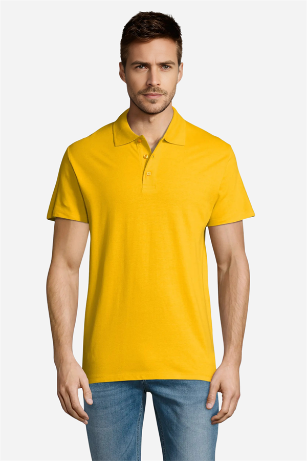 Sarı Pamuklu Ve Kısa Kollu Kadın/Erkek Unisex Polo Yaka Tişört