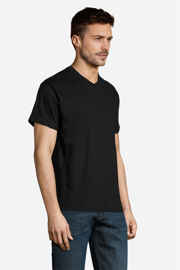 Siyah Pamuklu ve Kısa Kollu Kadın/Erkek Unisex V Yaka Tişört