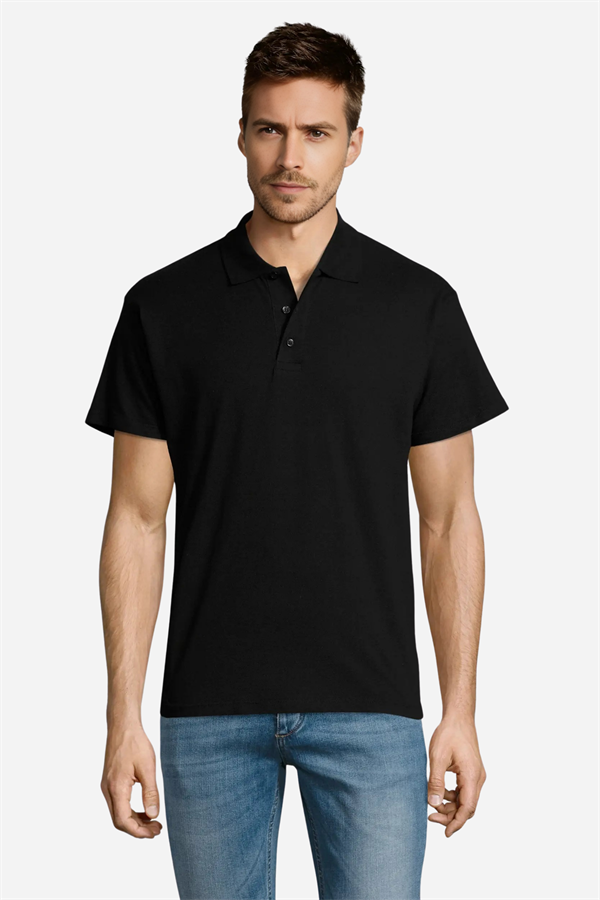 Siyah Pamuklu Ve Kısa Kollu Kadın/Erkek Unisex Polo Yaka Tişört