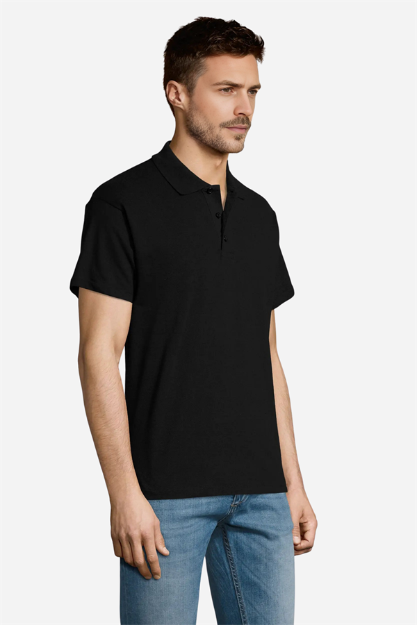 Siyah Pamuklu Ve Kısa Kollu Kadın/Erkek Unisex Polo Yaka Tişört