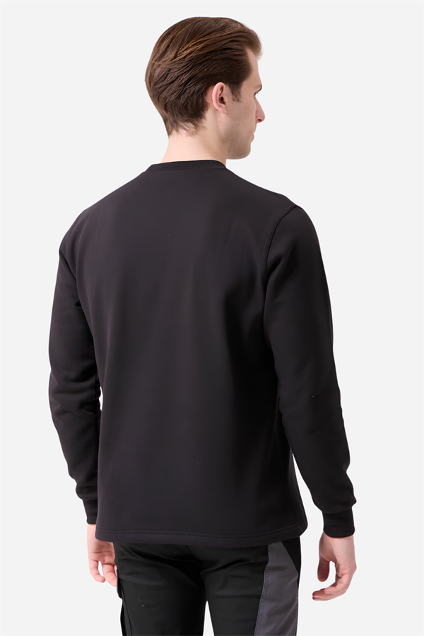 Siyah Pamuklu Ve Uzun Kollu Kışlık Kadın/Erkek Unisex O/Bisiklet Yaka Sweatshirt