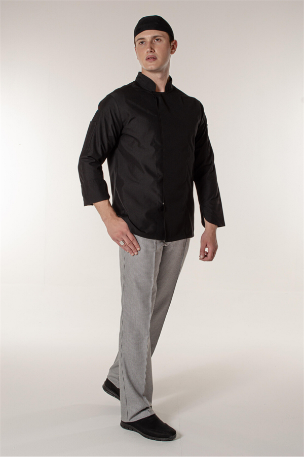 Siyah Unisex Aşçı ve Mutfak Şef Ceketi Gizli Çıtçıtlı