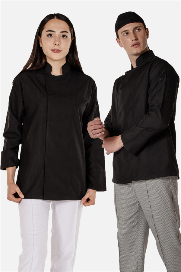 Mert Giyim İş ElbiseleriSiyah Unisex Aşçı ve Mutfak Şef Ceketi Gizli ÇıtçıtlıAşçı CeketiSiyah Unisex Aşçı ve Mutfak Şef Ceketi Gizli Çıtçıtlı | Mert Giyim İş Elbiseleri