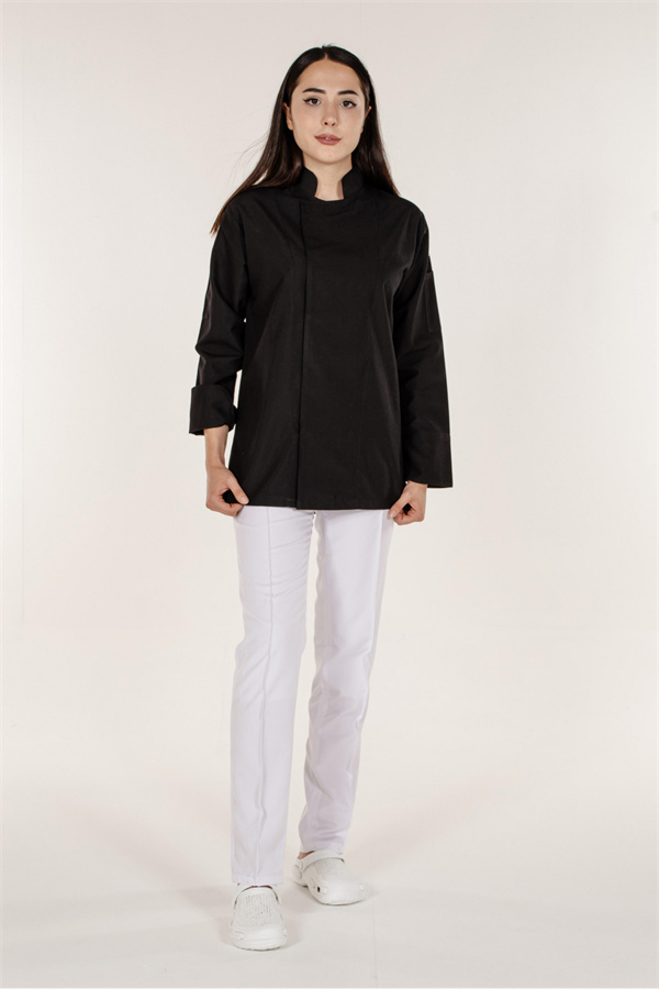Siyah Unisex Aşçı ve Mutfak Şef Ceketi Gizli Çıtçıtlı