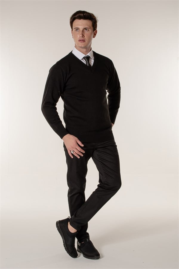 Siyah V Yaka Triko Erkek Kazak
