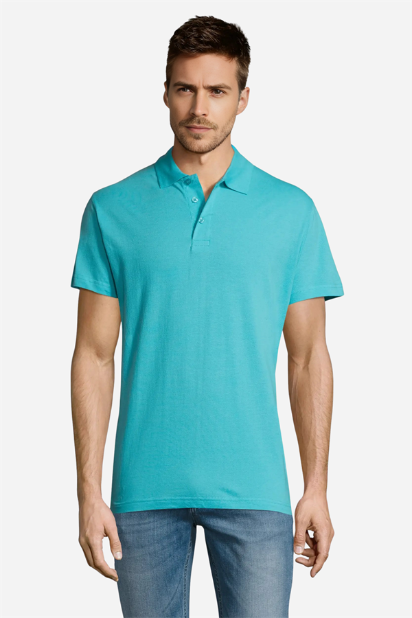 Turkuaz Pamuklu Ve Kısa Kollu Kadın/Erkek Unisex Polo Yaka Tişört