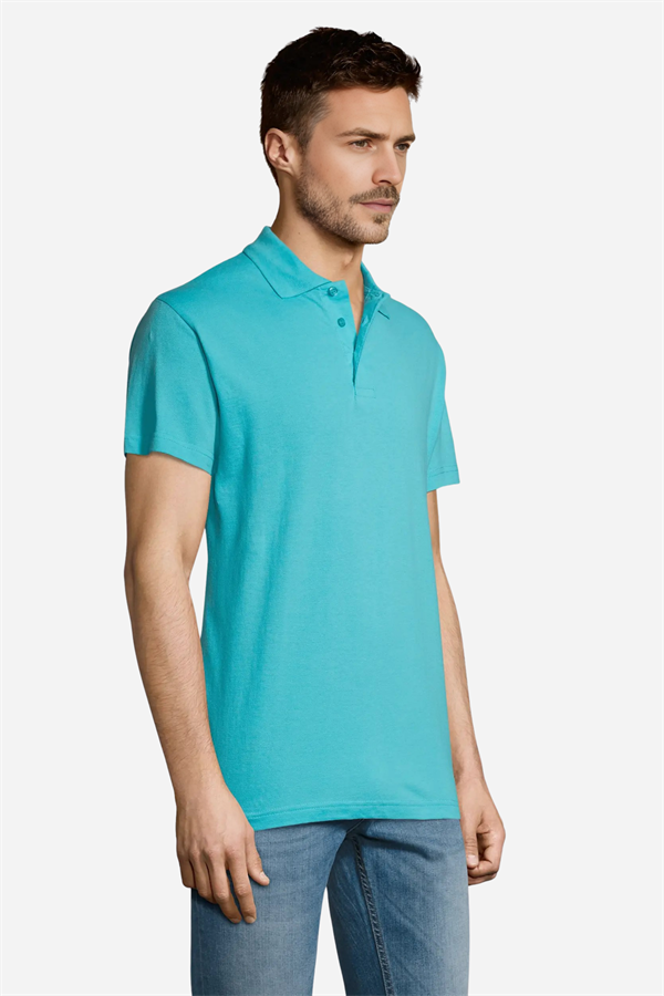 Turkuaz Pamuklu Ve Kısa Kollu Kadın/Erkek Unisex Polo Yaka Tişört
