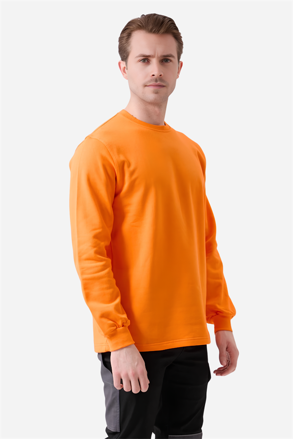 Turuncu Pamuklu Ve Uzun Kollu Kışlık Kadın/Erkek Unisex O/Bisiklet Yaka Sweatshirt