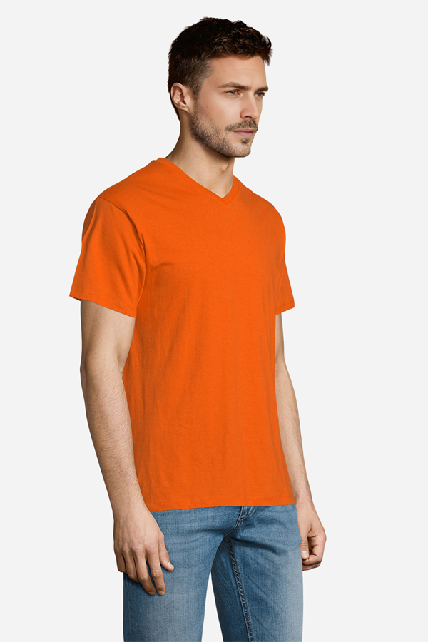 Turuncu Pamuklu ve Kısa Kollu Kadın/Erkek Unisex V Yaka Tişört