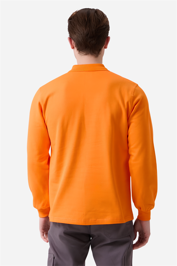 Turuncu Pamuklu Ve Uzun Kollu Kışlık Kadın/Erkek Unisex Polo Yaka Sweatshirt