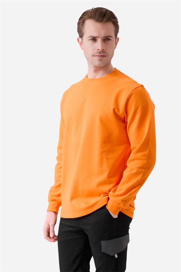 Turuncu Pamuklu Ve Uzun Kollu Kışlık Kadın/Erkek Unisex O/Bisiklet Yaka Sweatshirt