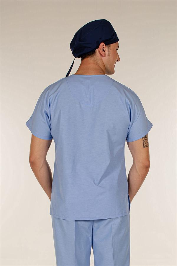 Açık Mavi Tek Üst Scrubs Terrycotton Doktor Hemşire Forma