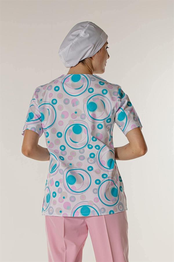 Benekli Desenli Doktor Hemşire Üst Kadın Cerrahi Forma