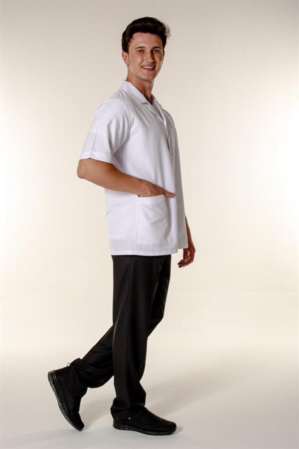 Beyaz Erkek İş Ceketi Açık Yaka Kısa Kollu