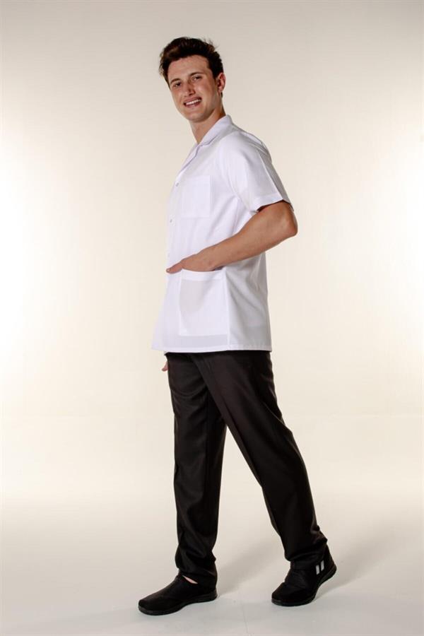Beyaz Erkek İş Ceketi Açık Yaka Kısa Kollu