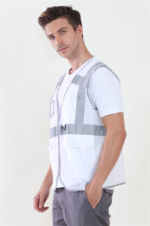 Beyaz Fosforlu Ve Reflektörlü Mühendis İkaz Yelek