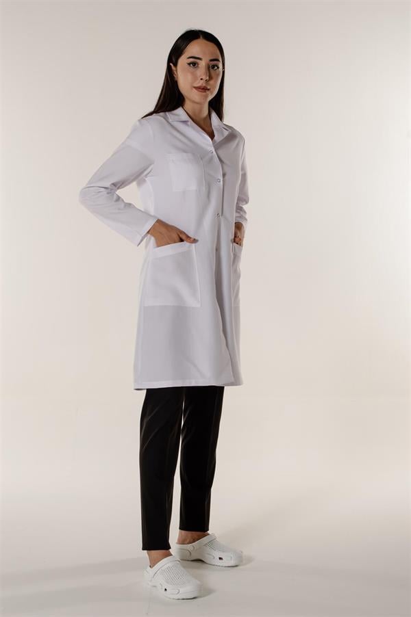 Beyaz Medikal Doktor Öğretmen Eczacı Hemşire Açık Yaka Kadın İş Önlük
