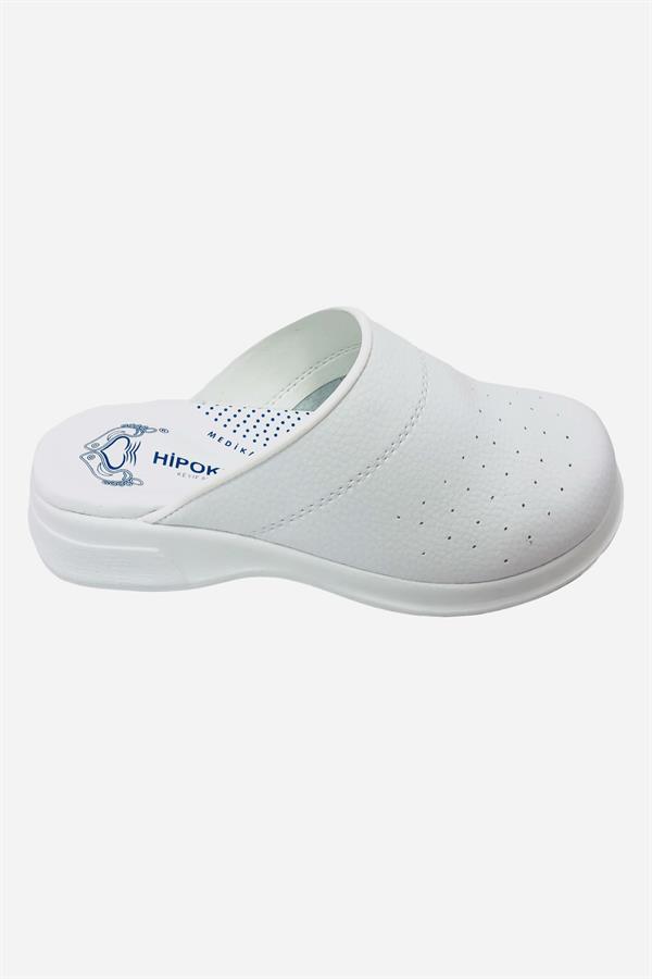 Beyaz Medikal Hastane Ve Mutfak Ortopedik Hakiki Deri Terlik