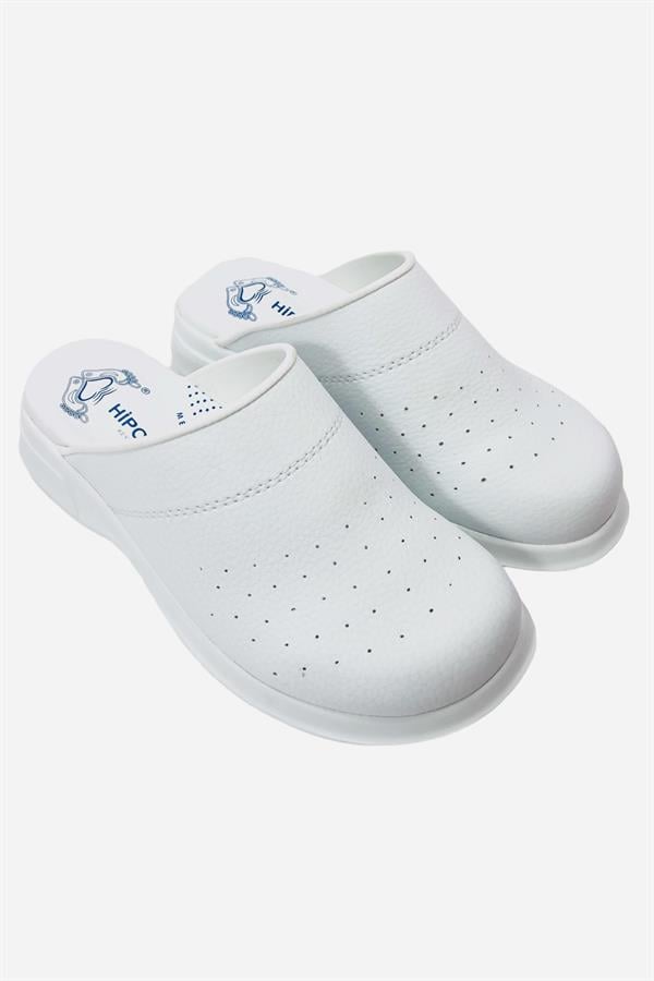 Beyaz Medikal Hastane Ve Mutfak Ortopedik Hakiki Deri Terlik