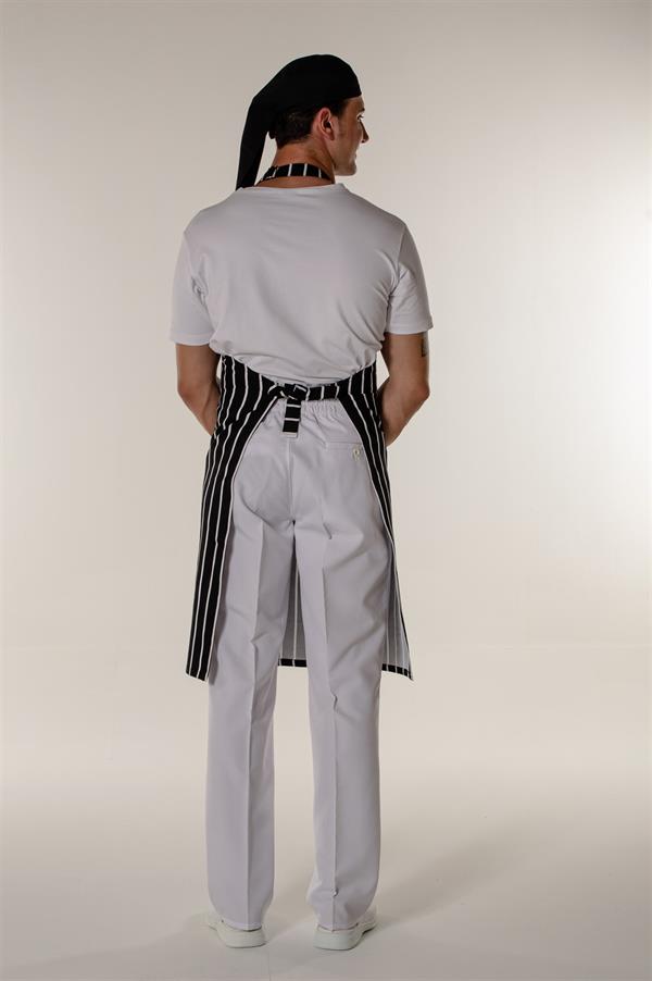 Beyaz-Siyah Çizgili Garson Aşçı Ve Mutfak Şef Askılı Önlük