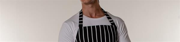 Beyaz-Siyah Çizgili Garson Aşçı Ve Mutfak Şef Askılı Önlük
