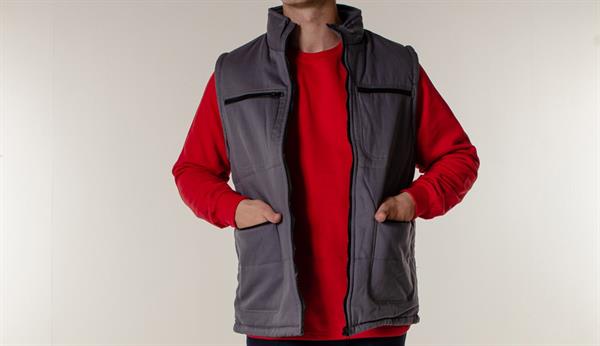 Gri Pamuklu Ve İçi Polarlı Çok Cepli Kışlık Yelek