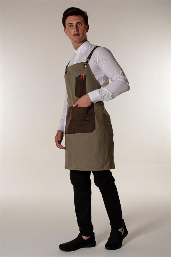 Haki Kanvas Barista Kafe Restoran Ve Mutfak Askılı Önlük