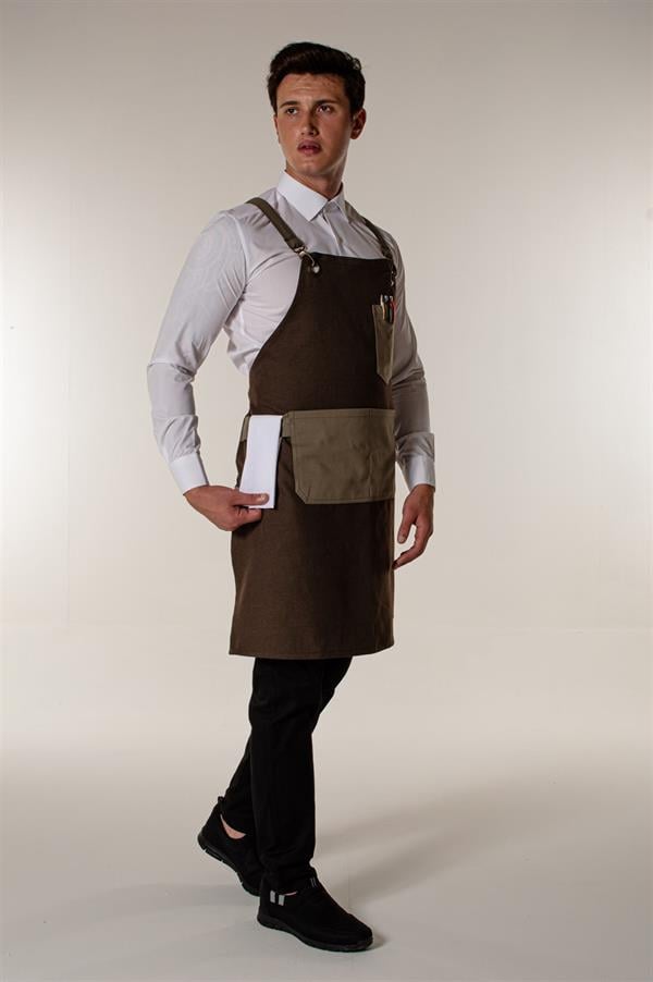 Kahverengi Kanvas Barista Kafe Restoran Ve Mutfak Askılı Önlük