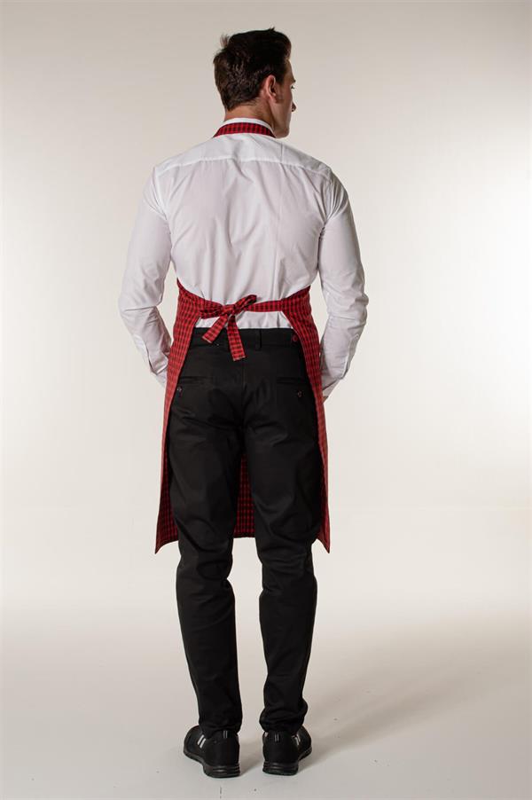 Kırmızı Kare Ekoseli Ayar Tokalı Garson Aşçı Ve Mutfak Askılı Önlük