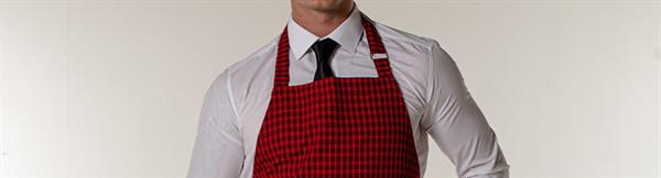 Kırmızı Kare Ekoseli Ayar Tokalı Garson Aşçı Ve Mutfak Askılı Önlük