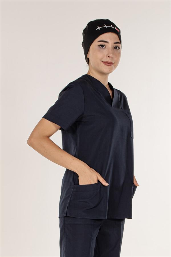 Lacivert Doktor Hemşire Tek Üst Kadın Cerrahi Forma