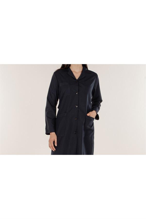 Lacivert Açık Yaka Kadın İş Önlük