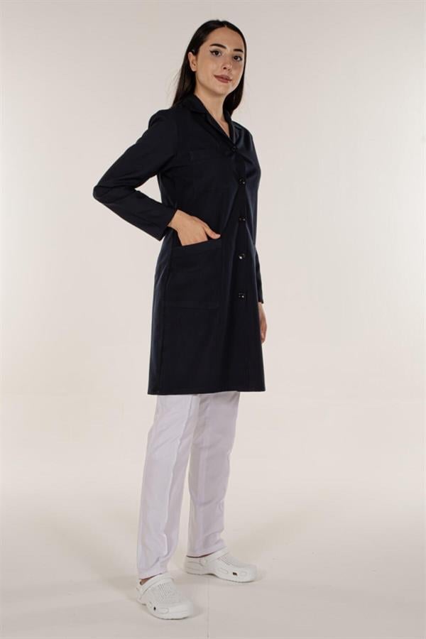 Lacivert Açık Yaka Kadın İş Önlük