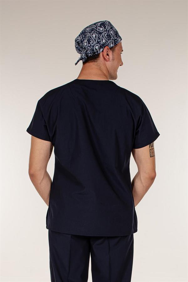 Lacivert Tek Üst Scrubs Terrycotton Doktor Hemşire Forma