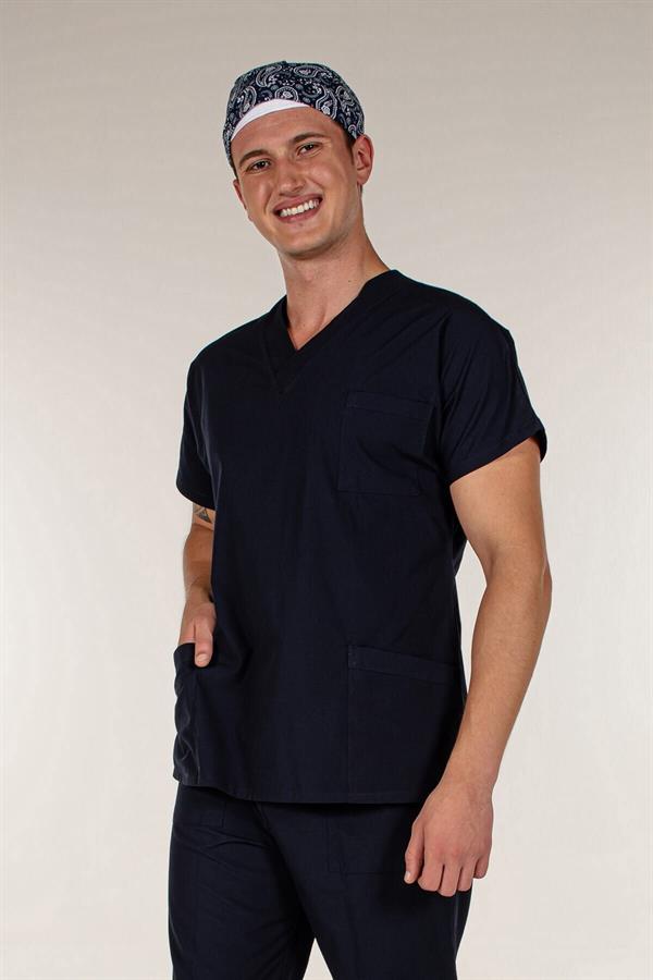 Lacivert Tek Üst Scrubs Terrycotton Doktor Hemşire Forma