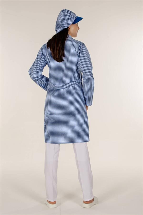Mavi Pötikare Açık Yaka Kadın İş Önlük