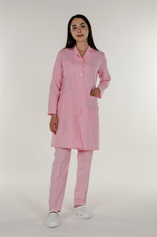 Pembe Açık Yaka Kadın İş Önlük