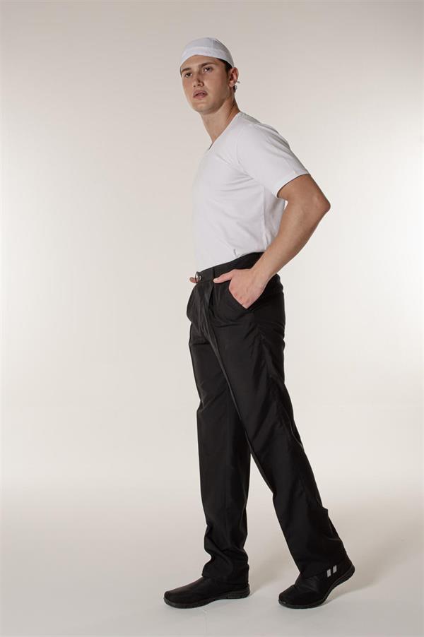 Siyah Aşçı ve Mutfak Ütü Dikişli Erkek Şef Pantolon