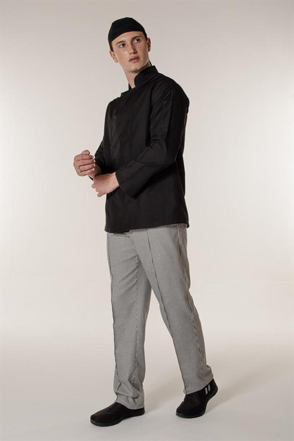 Siyah Aşçı ve Mutfak Şef Ceketi Gizli Çıtçıtlı