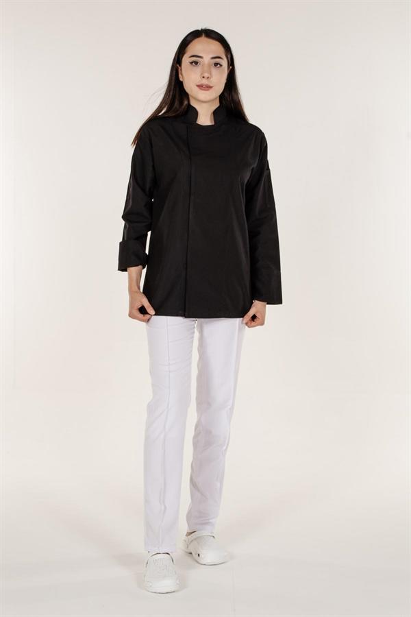 Siyah Aşçı ve Mutfak Şef Ceketi Gizli Çıtçıtlı