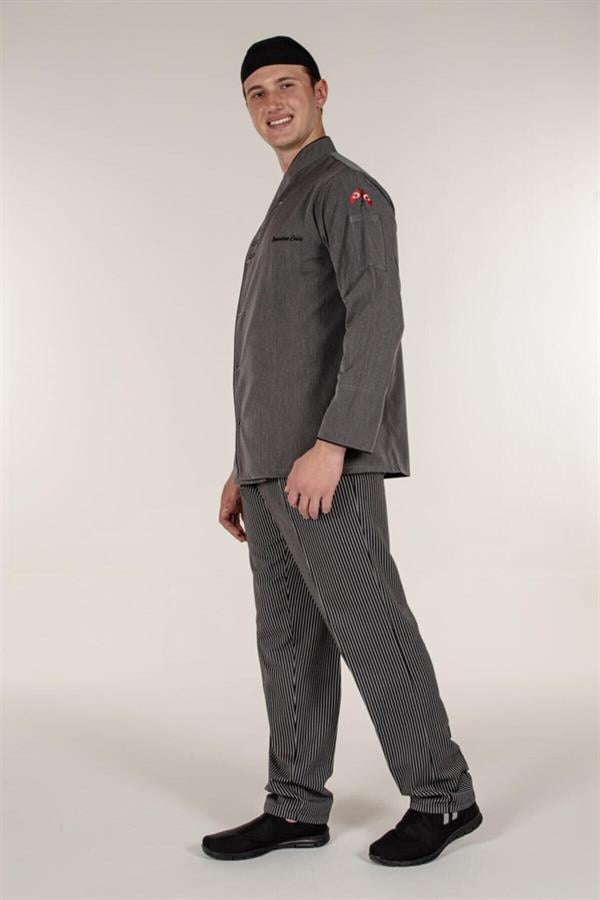 Çizgili Aşçı ve Mutfak Ütü Dikişli Erkek Şef Pantolon