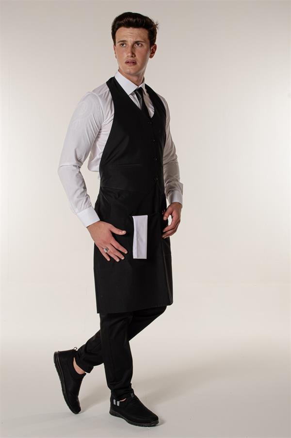Siyah Garson Kafe Ve Restoran Yelekli Askılı Önlük