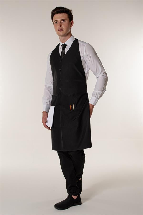 Siyah Garson Kafe Ve Restoran Yelekli Askılı Önlük