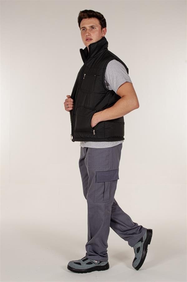 Siyah İçi Polarlı Ve Çok Cepli Kışlık Şişme Yelek